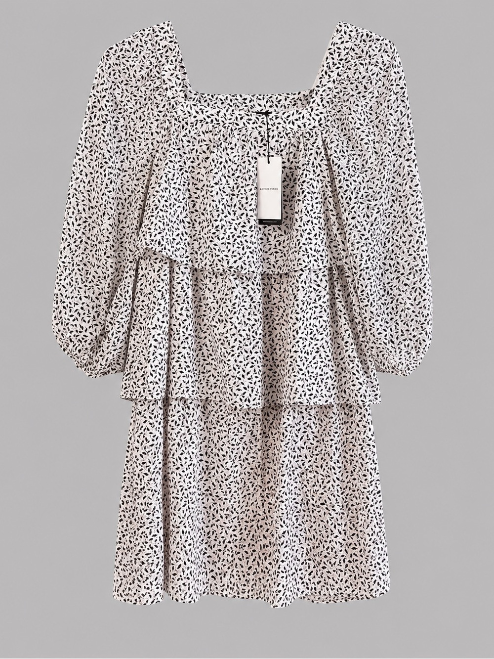 Who What Wear Mini Bishop Dress NWT Size Small Light Baby Pink Black Leaf Print - Picture 2 of 10